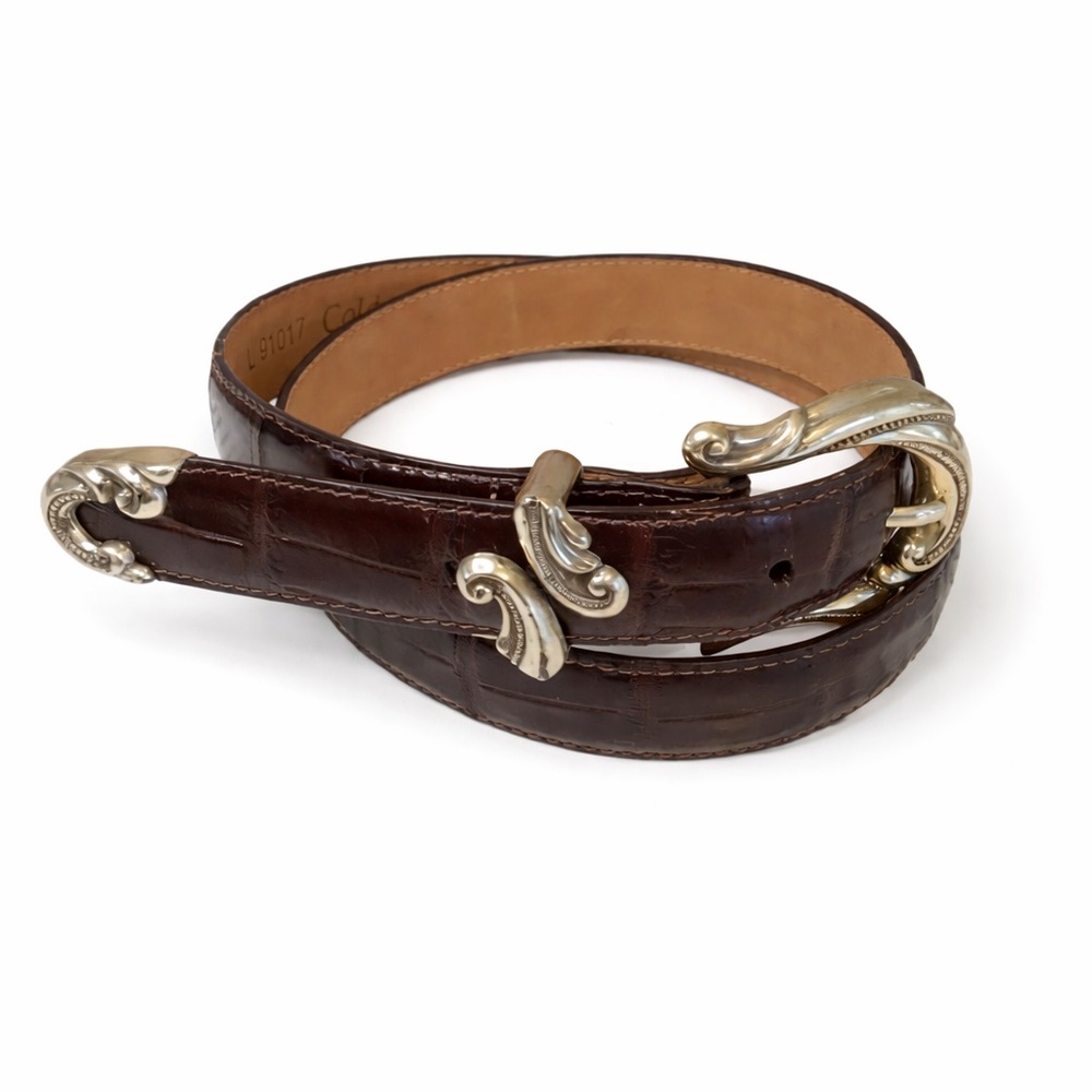COLDWATER CREEK Women’s Brown Silver Leather Croc Embossed Belt L